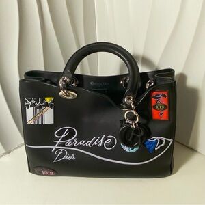 CHRISTIAN DIOR Diorissimo Paradise Medium Tote Bag Black Leather